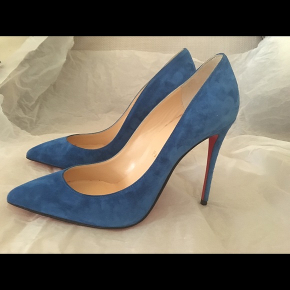 Sold! Louboutin Blue Pigalle Suede 100mm sz37 - Picture 2 of 4